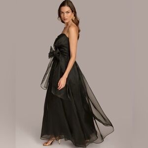 NWT Donna Karan Black Strapless Gown with Bow Waist
